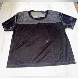 Victoria’s Secret pink black velour mesh short sleeve shirt top
